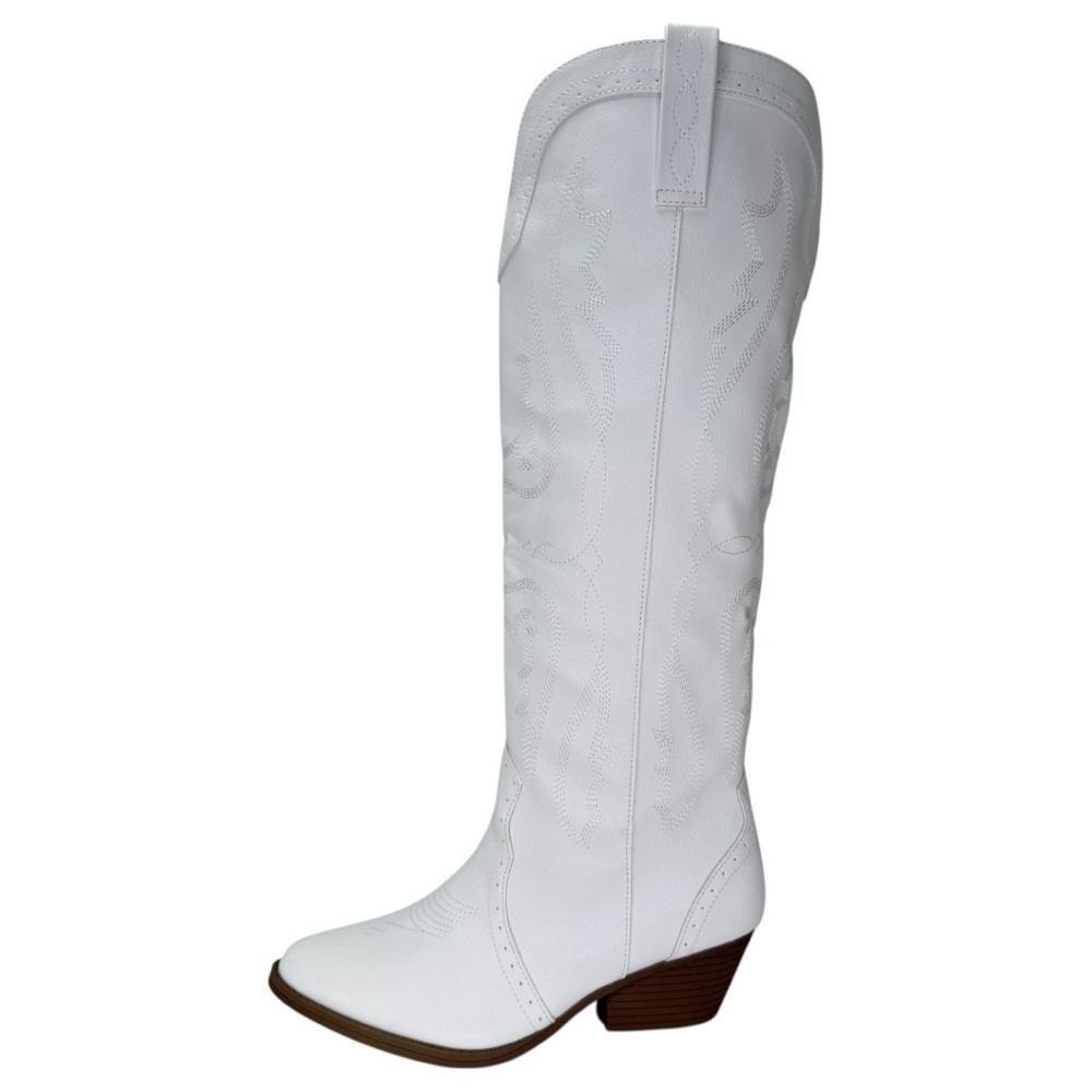 Sugar Tall Tam White Faux Leather Knee High Womens Western Style Boots Size 9.5M - Picture 3 of 13